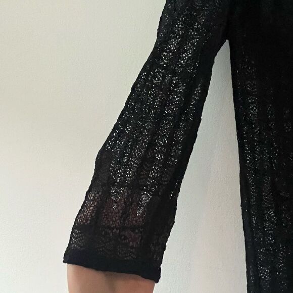 IRO Women's Elbow Length Sleeve Cold Shoulder V-Neck Lace Black Top Size Small - Picture 5 of 8